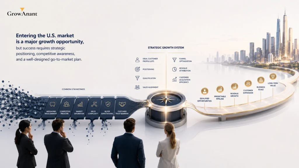 International company entering the U.S. market with go-to-market strategy planning, competitive analysis, and sales growth framework
