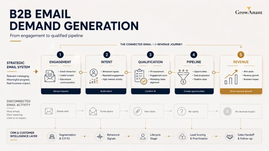 B2B email marketing demand generation funnel with lead nurturing and pipeline growth