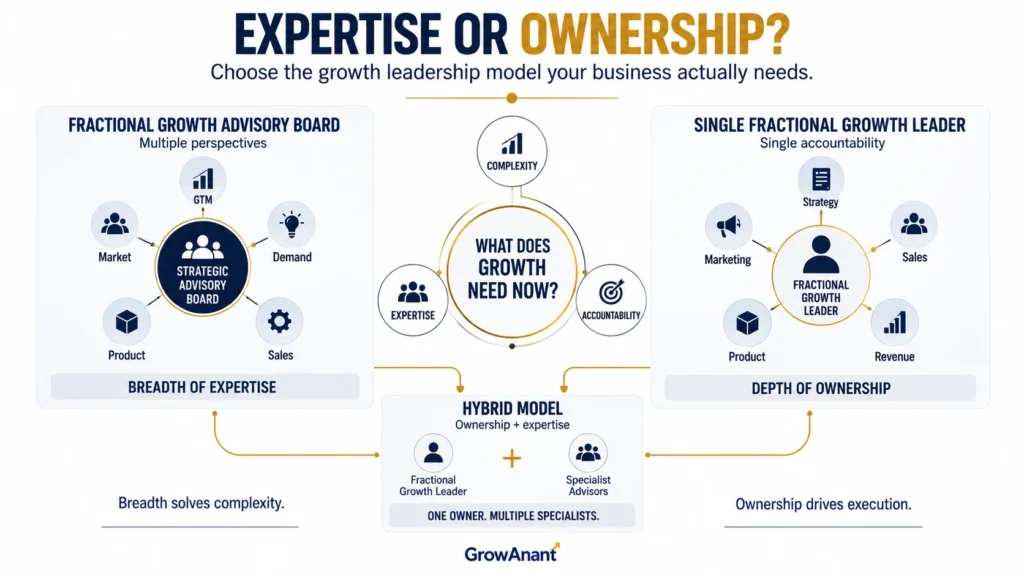 Fractional growth advisory board vs single fractional growth leader comparison