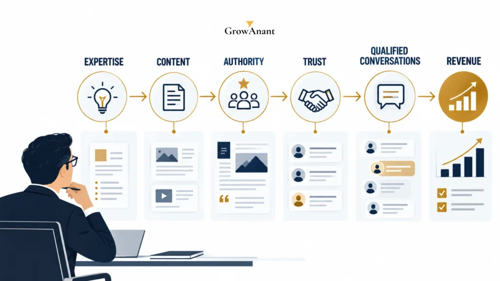 Growth consultant building authority through content marketing and referral strategies