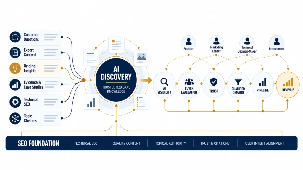 Generative Engine Optimization for B2B SaaS showing AI citations, content visibility, and growth strategy